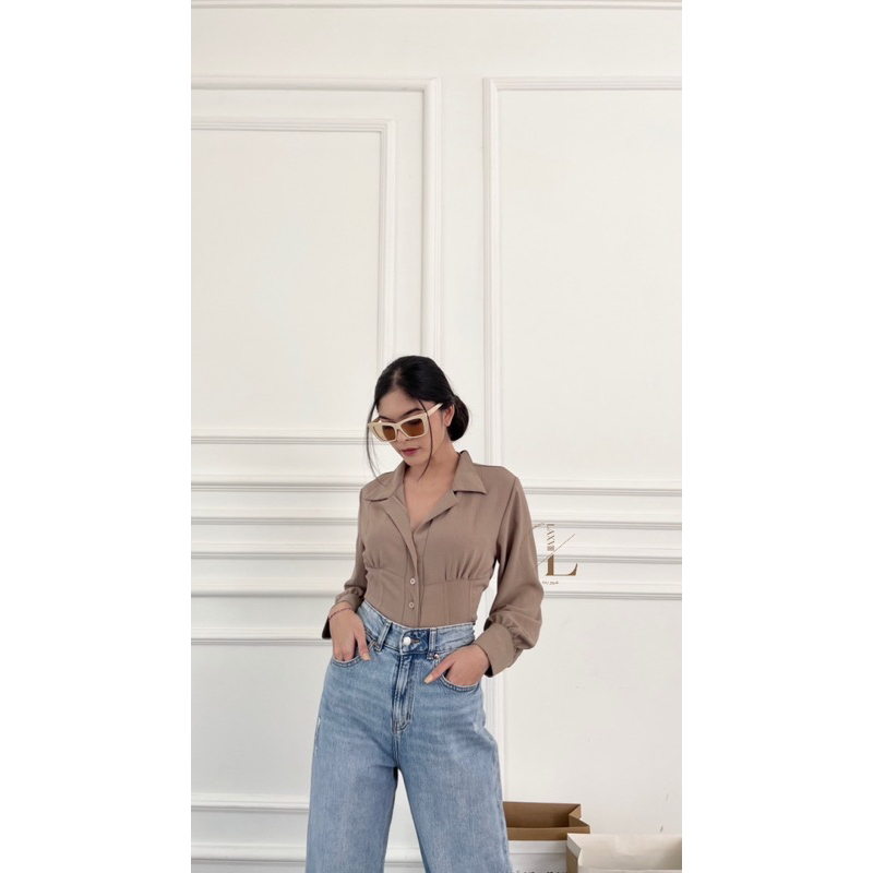 [LAXMI] Aleta Shirt // Kemeja Airflow Anti Kusut Lengan Panjang // Kemeja Basic Crop