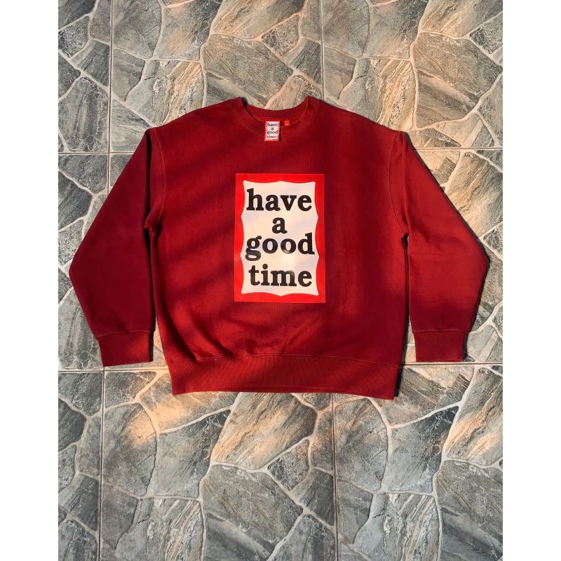 Crewneck/Sweater Have A Good Time (HAGT) Original Warna Merah Maroon Bahan Wol Lembut Tebal Size L N