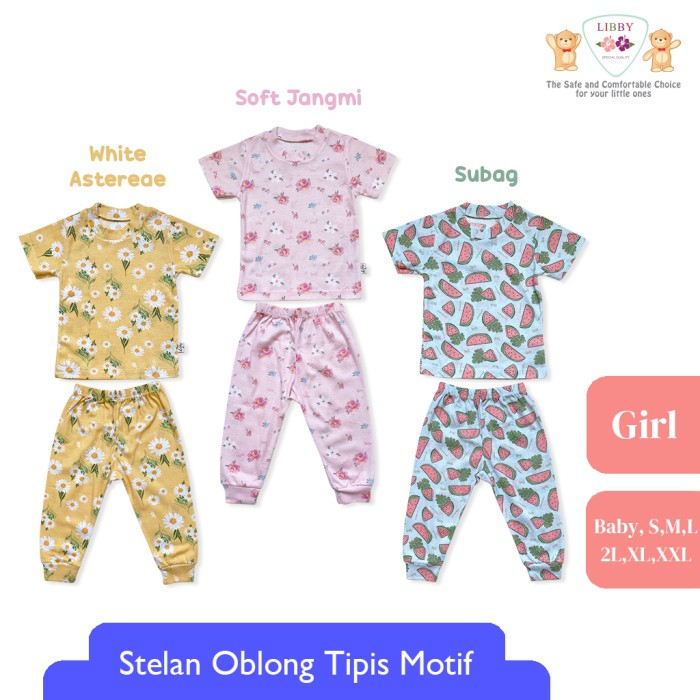 Libby Setelan PENDEK-PANJANG Oblong Cotton Motif GRUP 2 / NB-S-M-L-2L-XL-XXL Setelan Oblong Tipis / Kaos Setelan Pendek-Panjang TIPIS Harian UNISEX