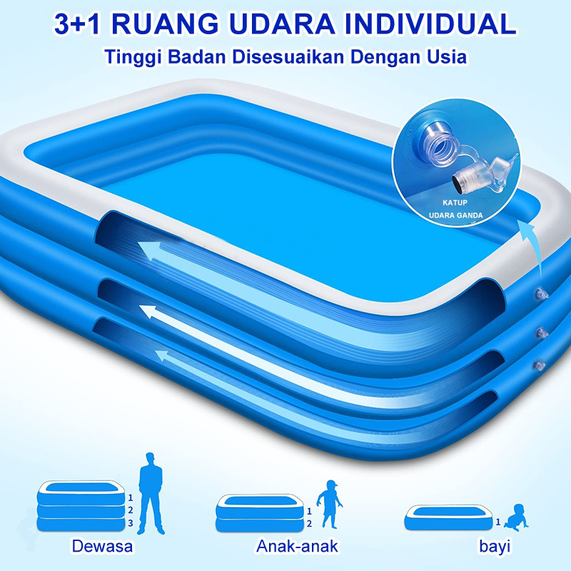 ⚡Pompa listrik gratis⚡Kolam renang anak jumbo petak karet bahan tebal 2.1M Kolam Renang Keluarga Renang Anak 3/2.6/2.1Meter Inflatable Swimming Pool Tiup Besar anak-anak renang outdoor alat kolam renang karet