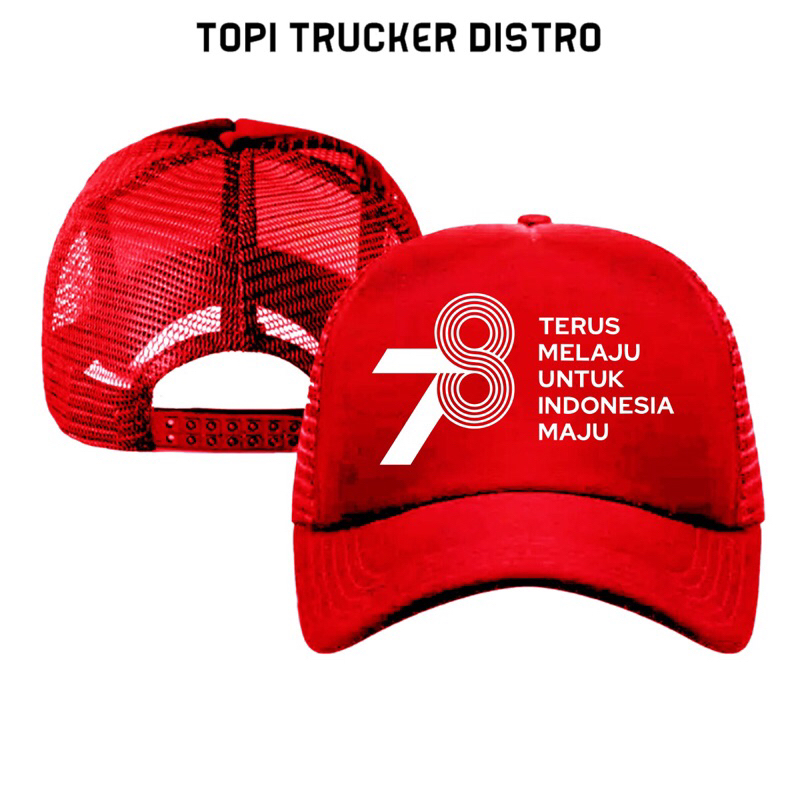 Topi Trucker Jaring HUT RI 78 Thn TERUS MELAJU UNTUK INDONESIA MAJU termurah - MERAH