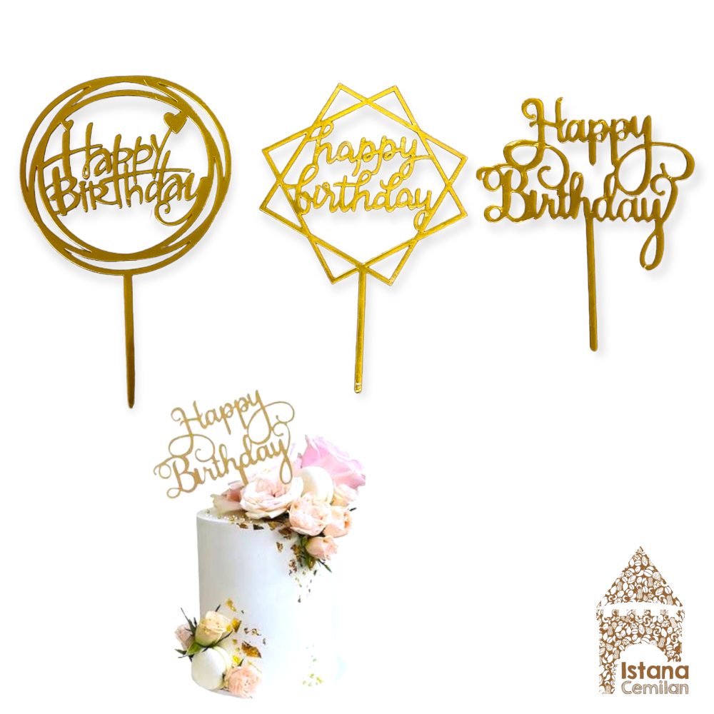 Happy Birthday Topper Cake Dekorasi Hiasan Gold Ulang Tahun