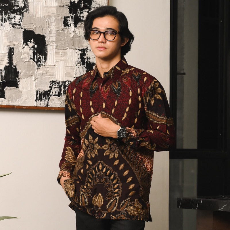 Batik Ayman - RAKSA MAROON | Kemeja Batik Pria Katun Solo Halus Mewah Premium