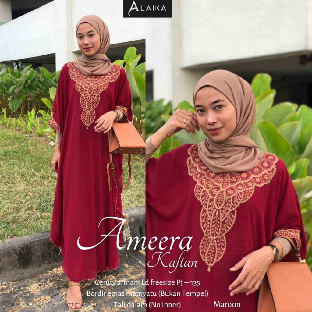 Ameera Kaftan Bordir Fashion Muslim Ceruty Armany Kaftan Lebaran Original Produk By Alaika