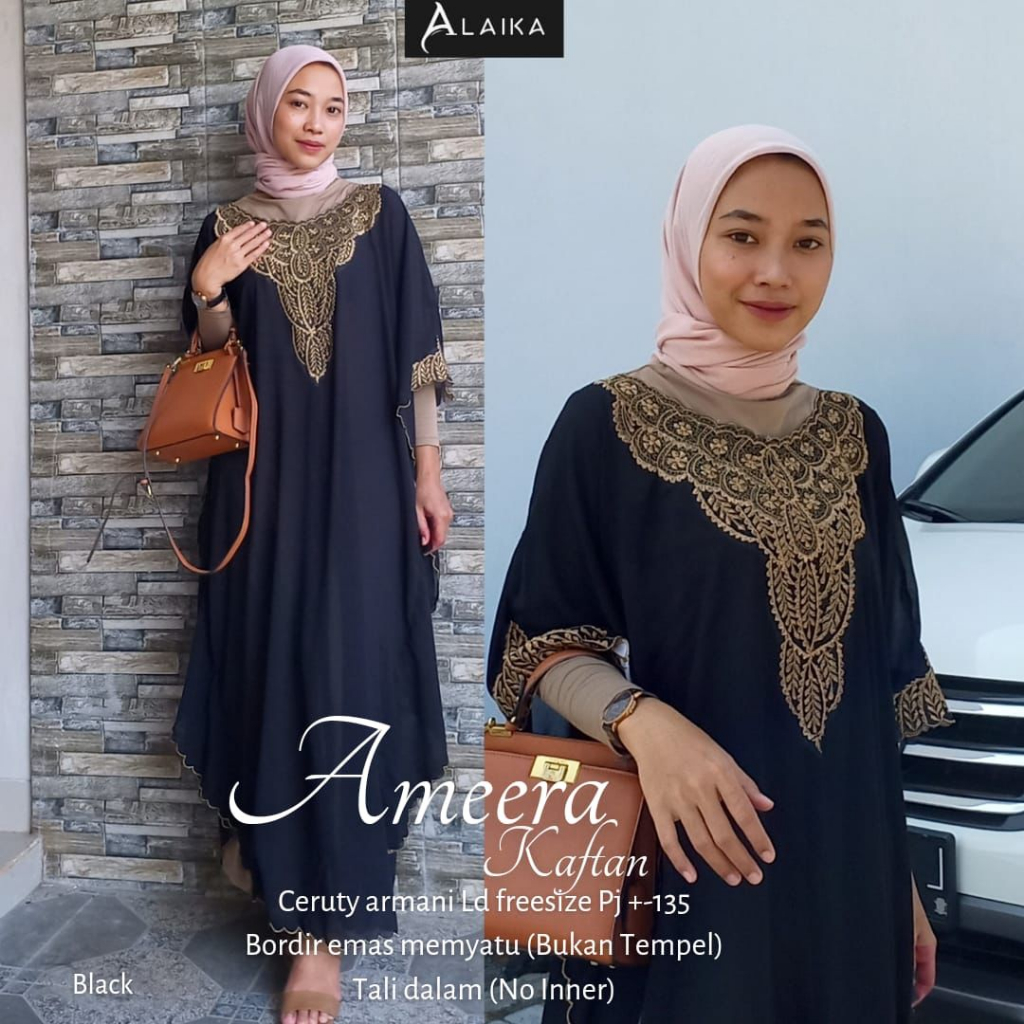 Ameera Kaftan Bordir Fashion Muslim Ceruty Armany Kaftan Lebaran Original Produk By Alaika