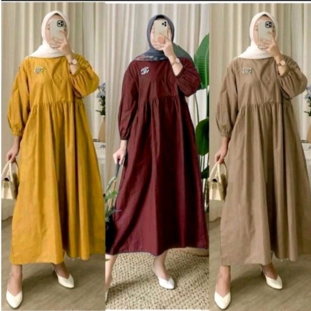 Baju Long Dress Tunik Wanita Polos Midi Dress Jumbo Remaja Big Size Basic Rempel Sleting