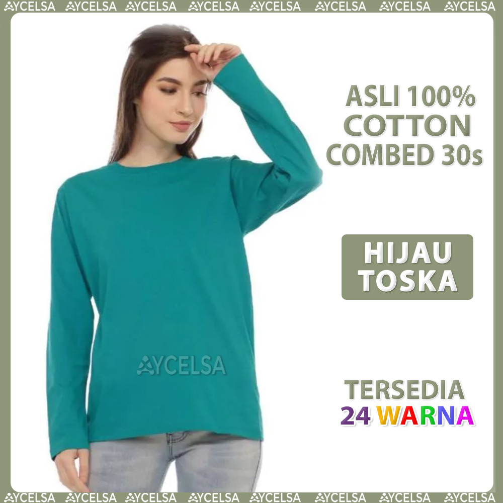 Kaos Polos Wanita Lengan Panjang Hijau Toska / Atasan Wanita Lengan Panjang Tosca