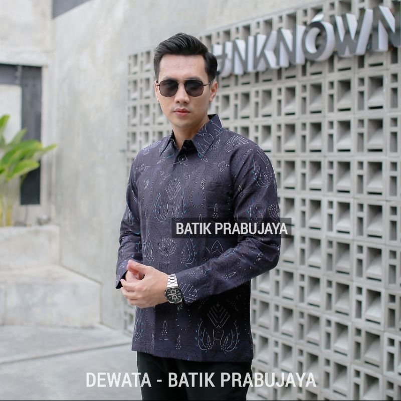 DEWATA Kemeja Batik Pria Lengan Panjang Modern Premium Full Furing Katun Halus