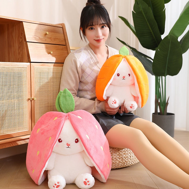 Boneka Kelinci Strawberry Lucu cute Kartun Kelinci Mainan Mewah Anak Dewasa Mainan Boneka Mewah Mainan Hadiah Anak