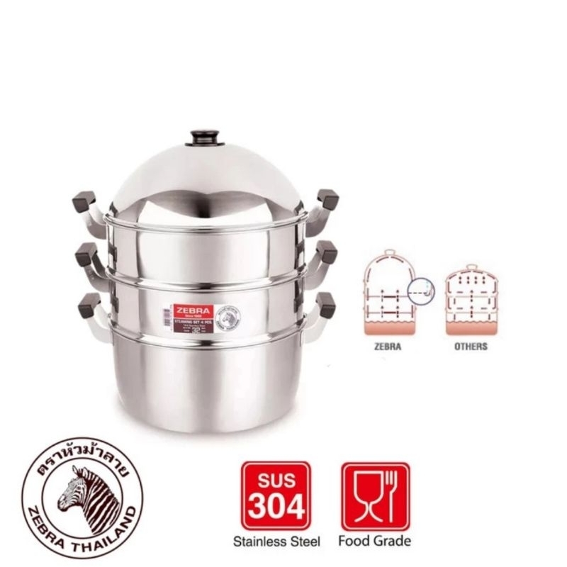 Steamer Set ZEBRA 32 Cm 164432 - Panci Pengukus Stainless Steel