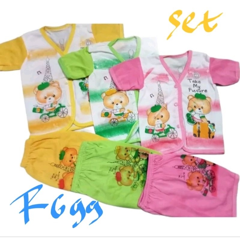 Setelan Pendek Bayi Grosir (isi 12 Setel) Setelan Kombinasi Print Newborn