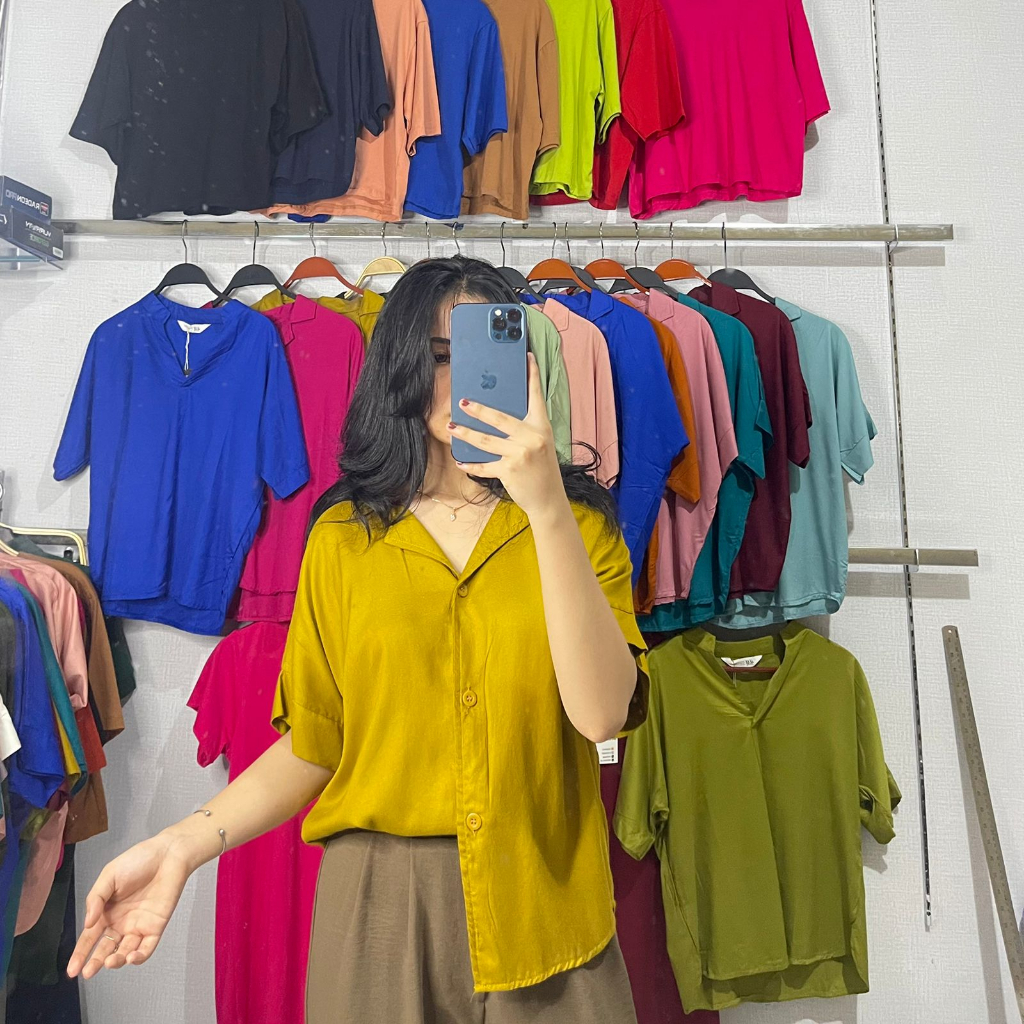 KEMEJA CROP WANITA/KEMEJA PENDEK WANITA/KEMEJA POLOS PENDEK WANITA TERBARU/KEMEJA RAYON