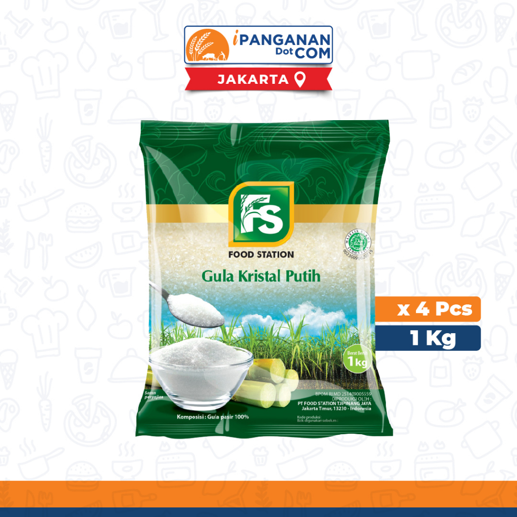 

Gula Pasir Premium Food Station Kristal Putih Hijau 1 Kg x 4 Pack - JKT