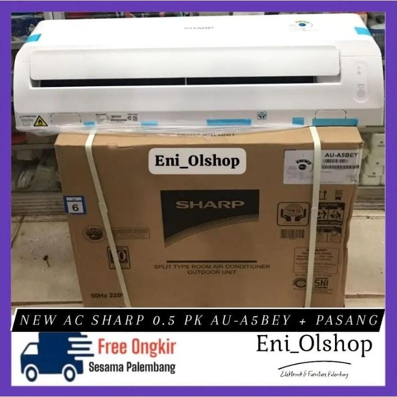 BARU AC SHARP 0.5PK, AU-A5BEY + PASANG, 1/2PK, 0,5 PK Palembang + PASANG/ PEMASANGAN