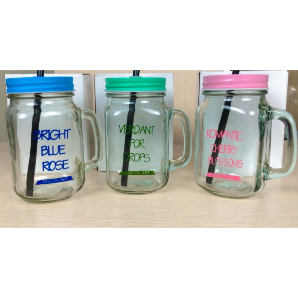 Cangkir Gelas Kaca Motif Kata MMS Glass Mug Drinking Jar