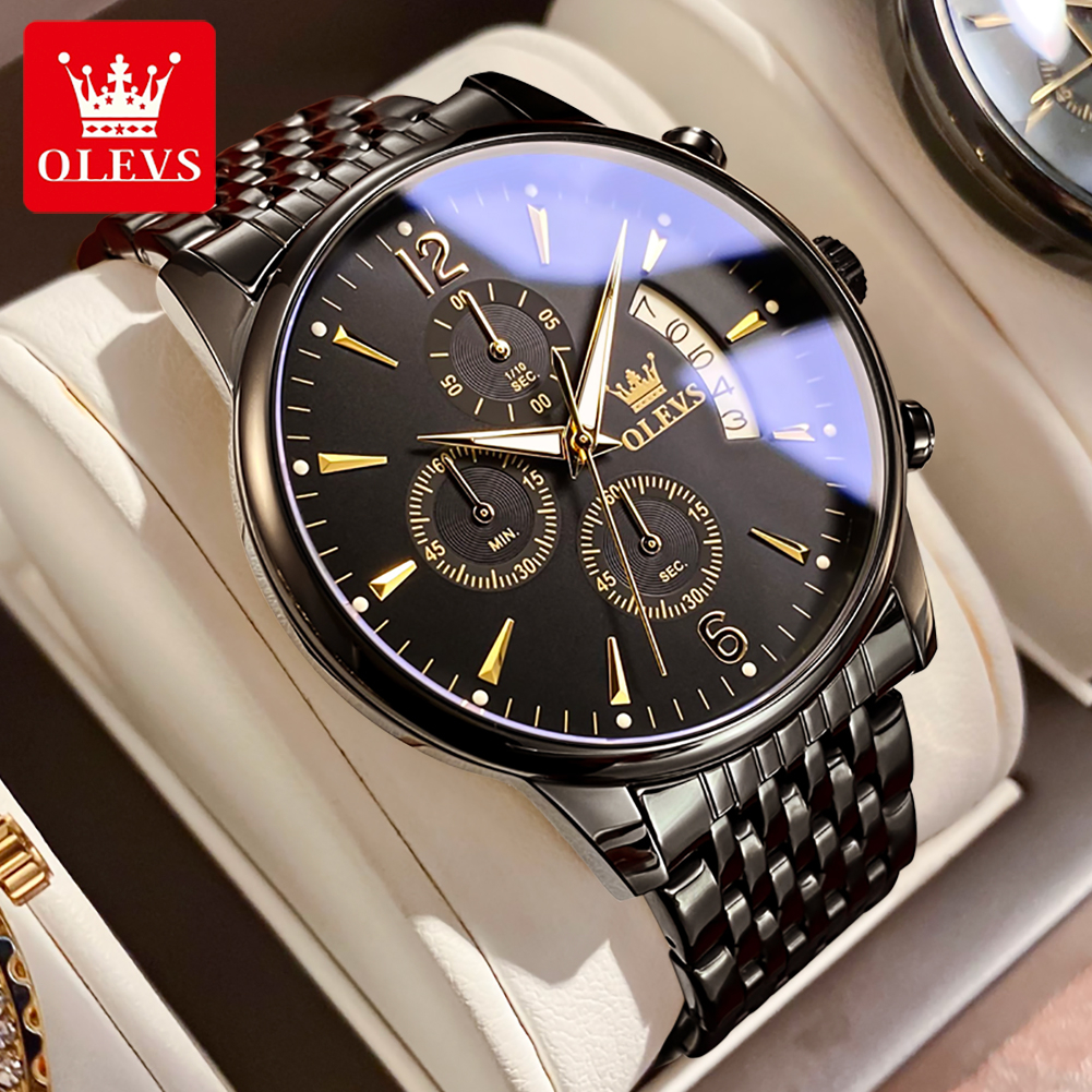 OLEVS Jam Tangan Pria Anti Air Original Rantai Keren Terbaru Mewah Luxury Stainless Steel Watch Men Cod Jam Tangan Lelaki