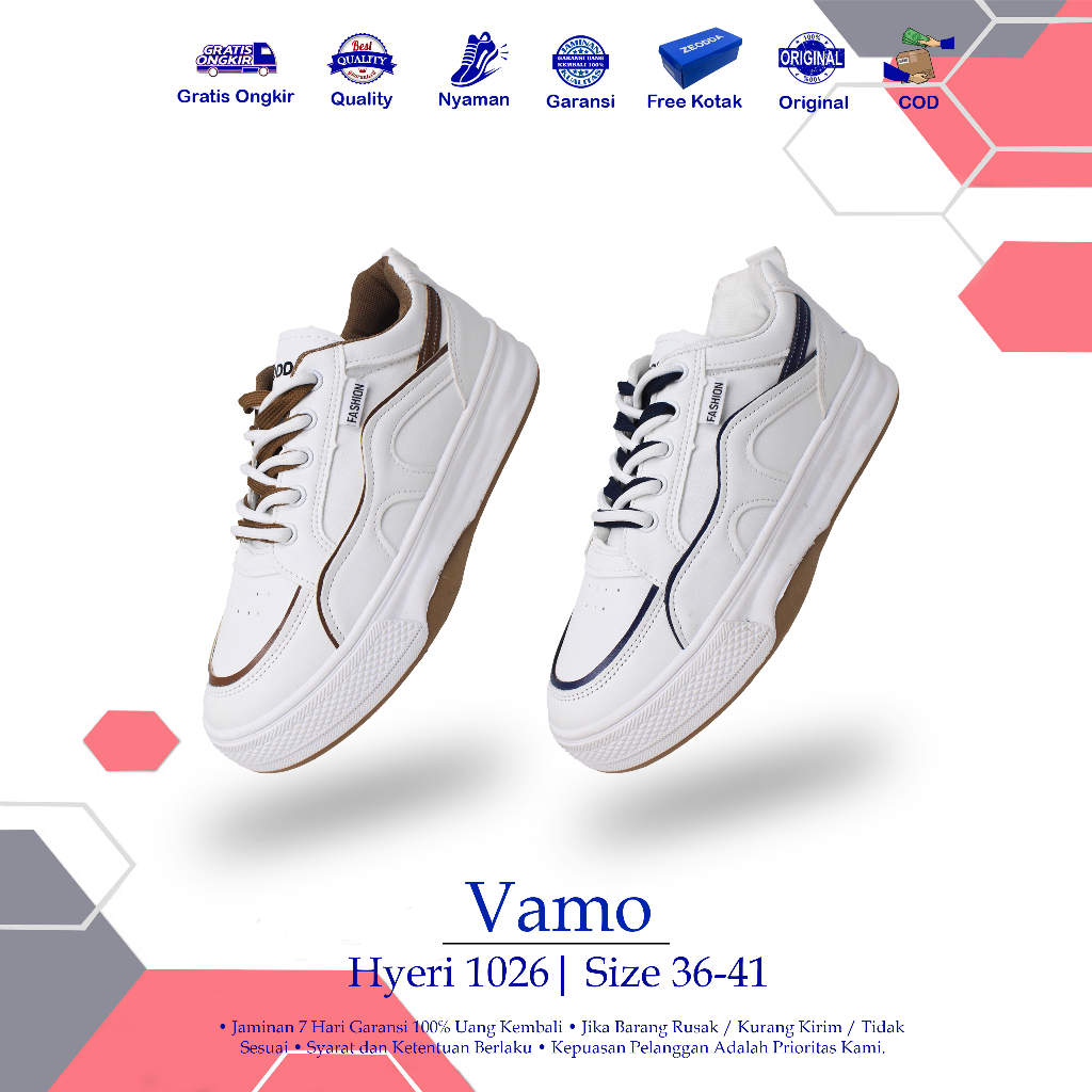 Vamo Hyeri Sepatu Sneakers Wanita Dan Pria Bertali Bahan Kulit Sintetis Casual Shoes Nongkrong Kerja Look Elegant Free Kotak 1026