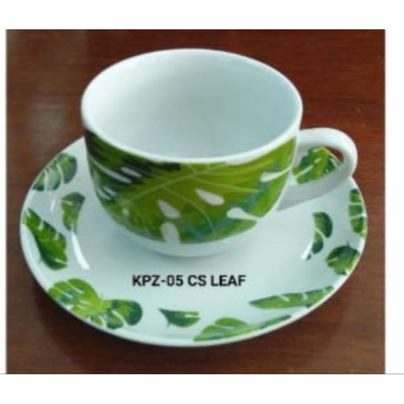 Cangkir Keramik Teh Motif KPZ-05 Daun Leaf