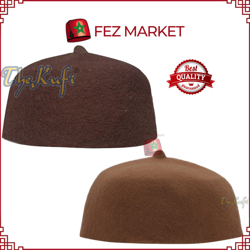 Peci Fez Wol Domba Asli Warna Cokelat Premium TheKufi Original Limited Edition - Peci Tarbus Maroko 