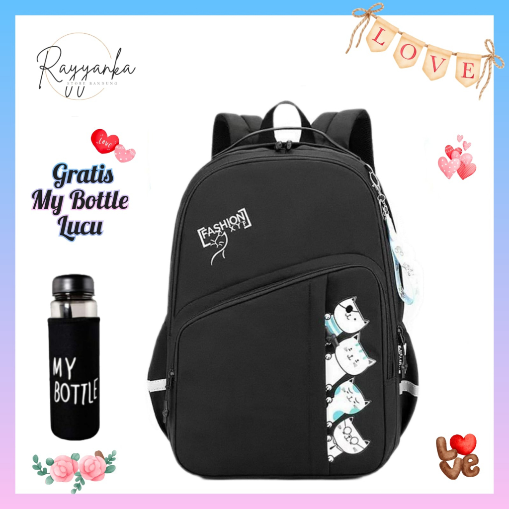 Ransel Anak Perempuan Model 4 Little Cat Kawaii Gratis Botol Minum Untuk Anak Sd Smp Sma