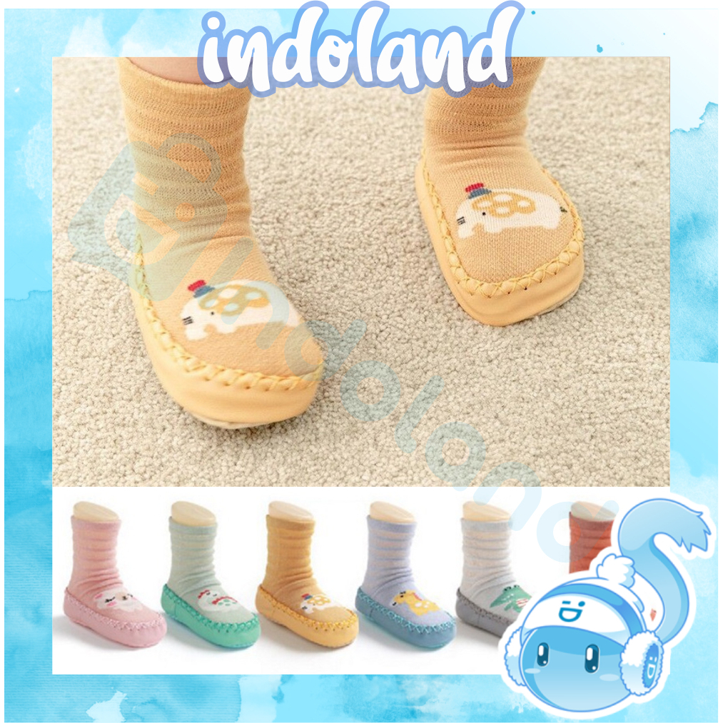 ☀ INDOLAND ☀ Prewalker Bayi Motif Binatang Bahan Katun Baby Socks Shoes Sepatu Bayi Kaos Kaki Lantai Dengan Anti Slip KK081