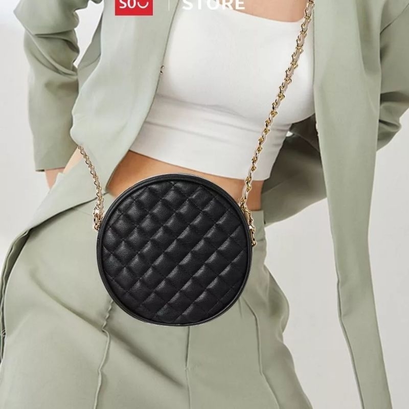Miniso tas selempang bulat tali rantai panjang