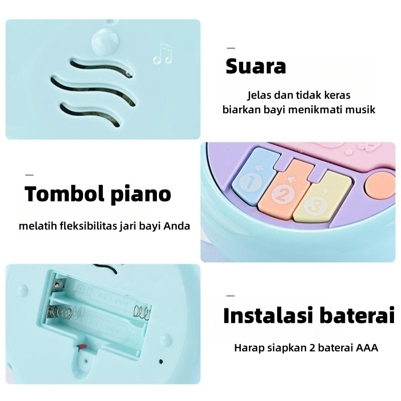 Lonceng Rattle Proyeksi Bayi/Mainan Bayi Mainan Musik Genggam/Mainan Piano Bayi Rattle dengan Lampu