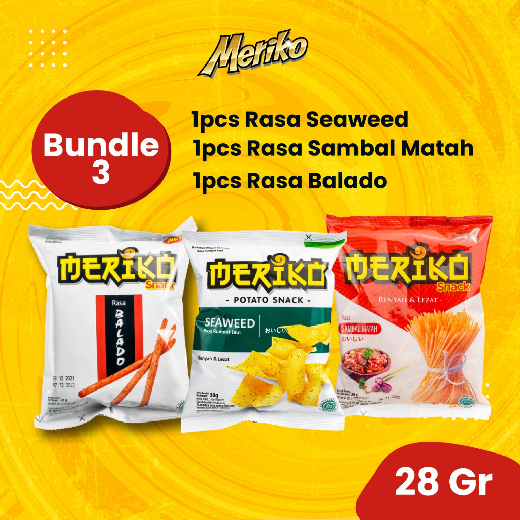 

Meriko Rasa Balado 28gr, sambal matah 28gr dan Rasa Rumput Laut 30gr Bundling 3 Camilan Renyah dan Lezat