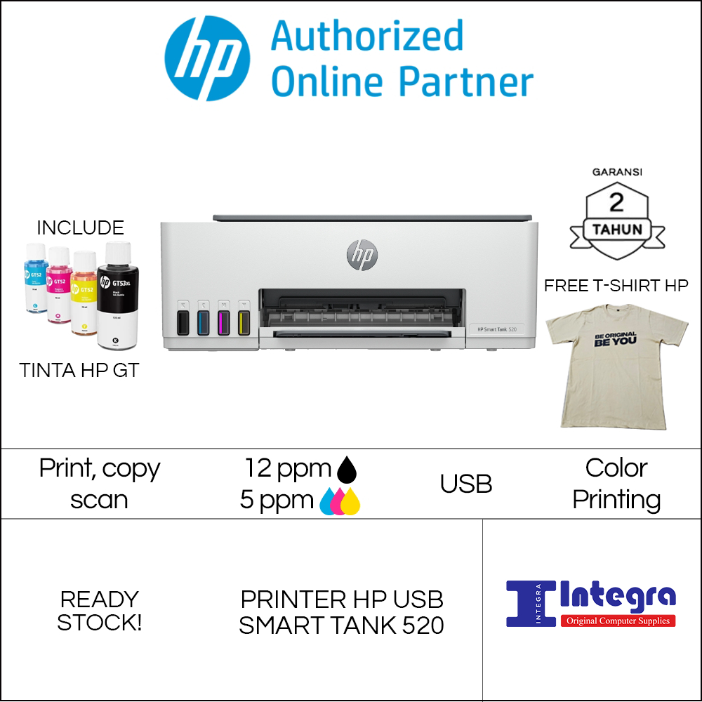 Printer HP Smart Tank 520 USB All-in-One Printer (1F3W2A) Garansi HP Indonesia