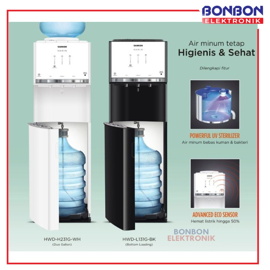 Sanken Dispenser Duo Galon HWD-H230SS / HWDH 230 Oasis Stainless Steel