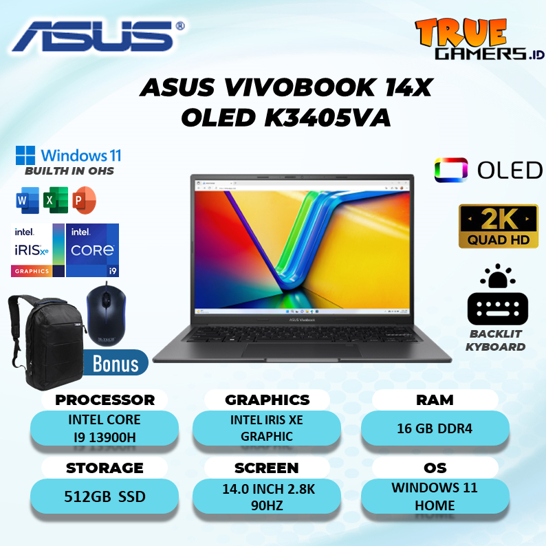 Laptop Asus Vivobook 14X oled K3405VA I9 13900H 16GB 512SSD IRISXE Win11+OHS 14.0 2.8K 90HZ