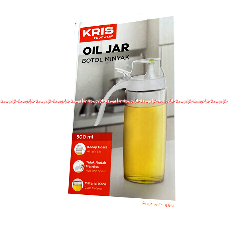 Kris Oil Jar Botol Minyak 500ml Dengan Tutup Warna Transparan Kedap Udara Krisbow Tida mudah Menetes Material Kaca