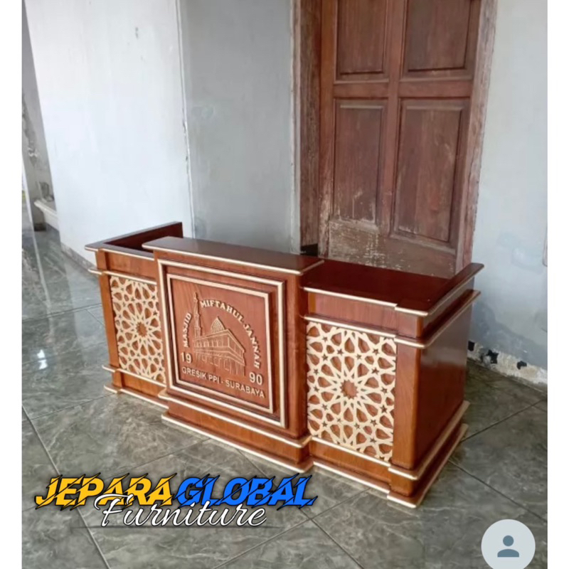 mimbar masjid pengajian Lesehan jati - Mimbar Ukir jati (mimbar jati murah,mimbar terbaru)