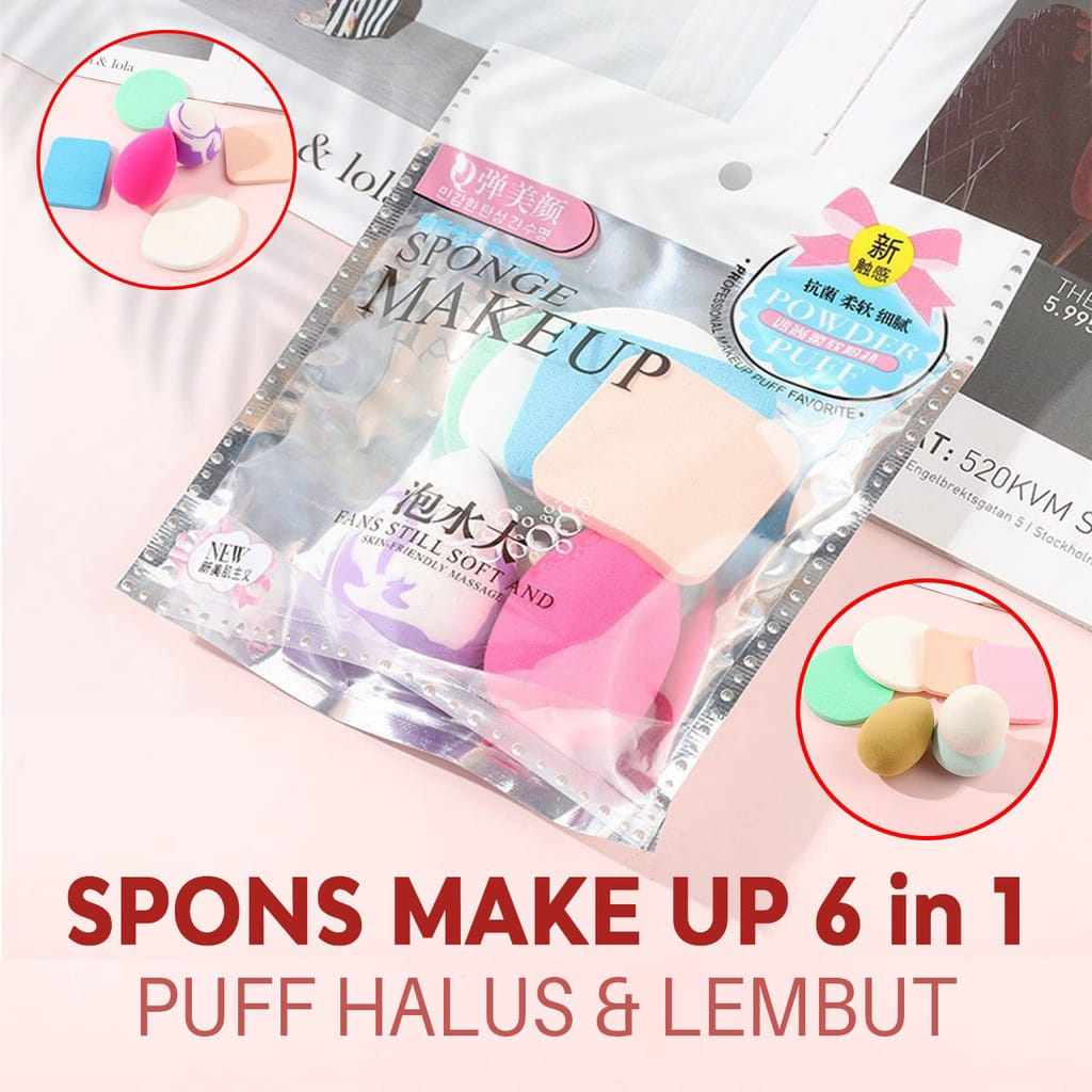 Spons Make Up Sponge Beauty Blender Isi 6 Pcs Puff Halus Dan Lembut