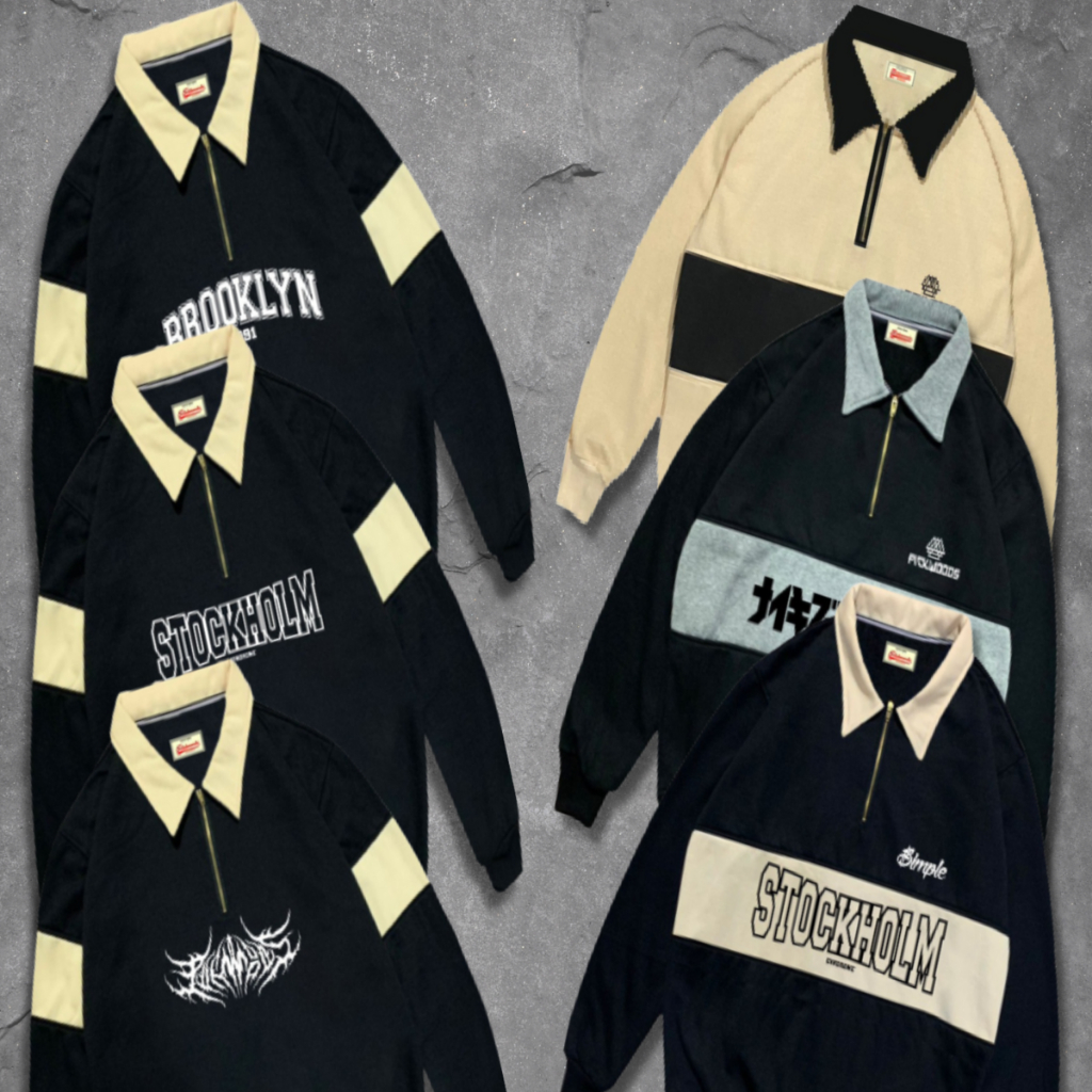 Crewneck Half Zipper Original Distro Crewneck Zipper Premium Unisex Motif Combi (L XL) Sweater Pria 