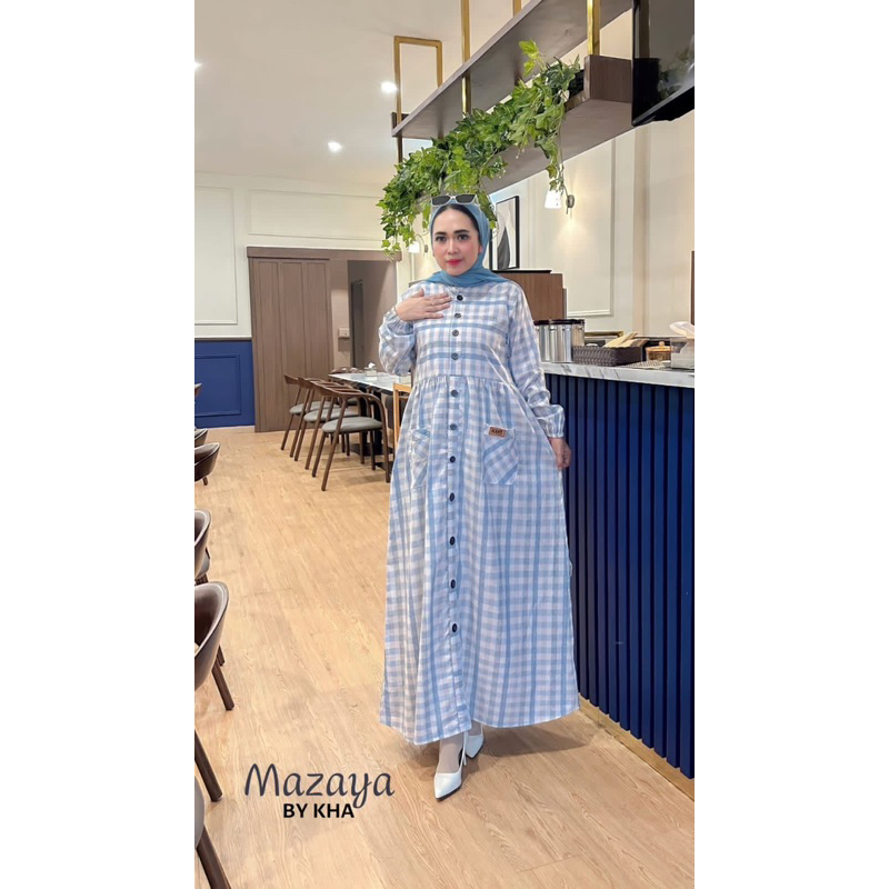 MAZAYA DRESS BY KHA PREMIUM WANITA - DRESS TERBARU KATUN MOTIF KOTAK KEKINIAN GAMIS BESTSELLER ELEGA