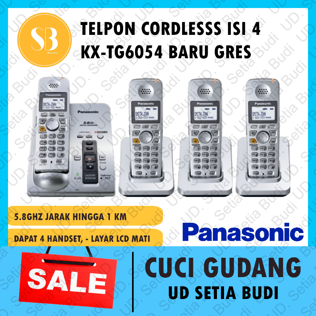 Telepon Wireless Cordless Isi 4 Jarak Jauh Panasonic KX-TG6054 Asli Jepang