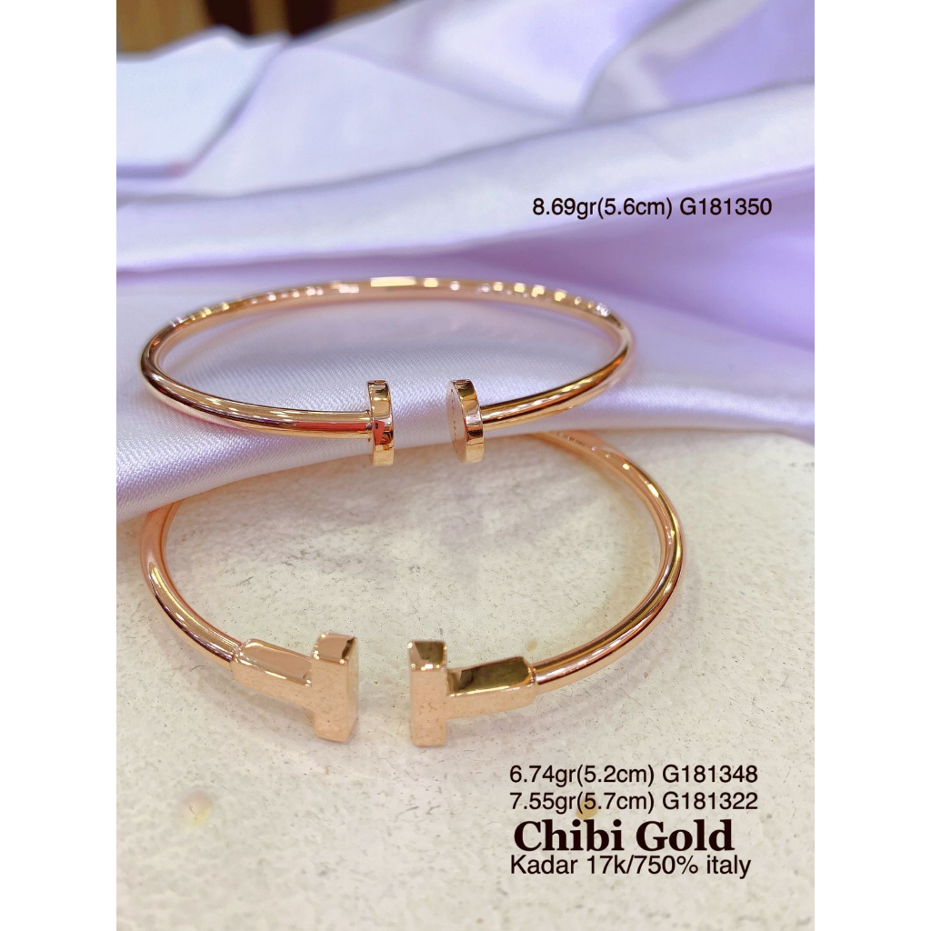 CHIBIGOLD - gelang tangan bangle TI dan CA emas asli 750% 17K