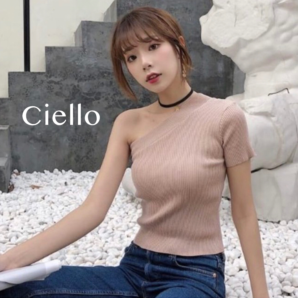 Ciello | Crop Top One Shoulder | Super Premium Knit Good & High Quality | Tank Top Rajut Asli | Blou