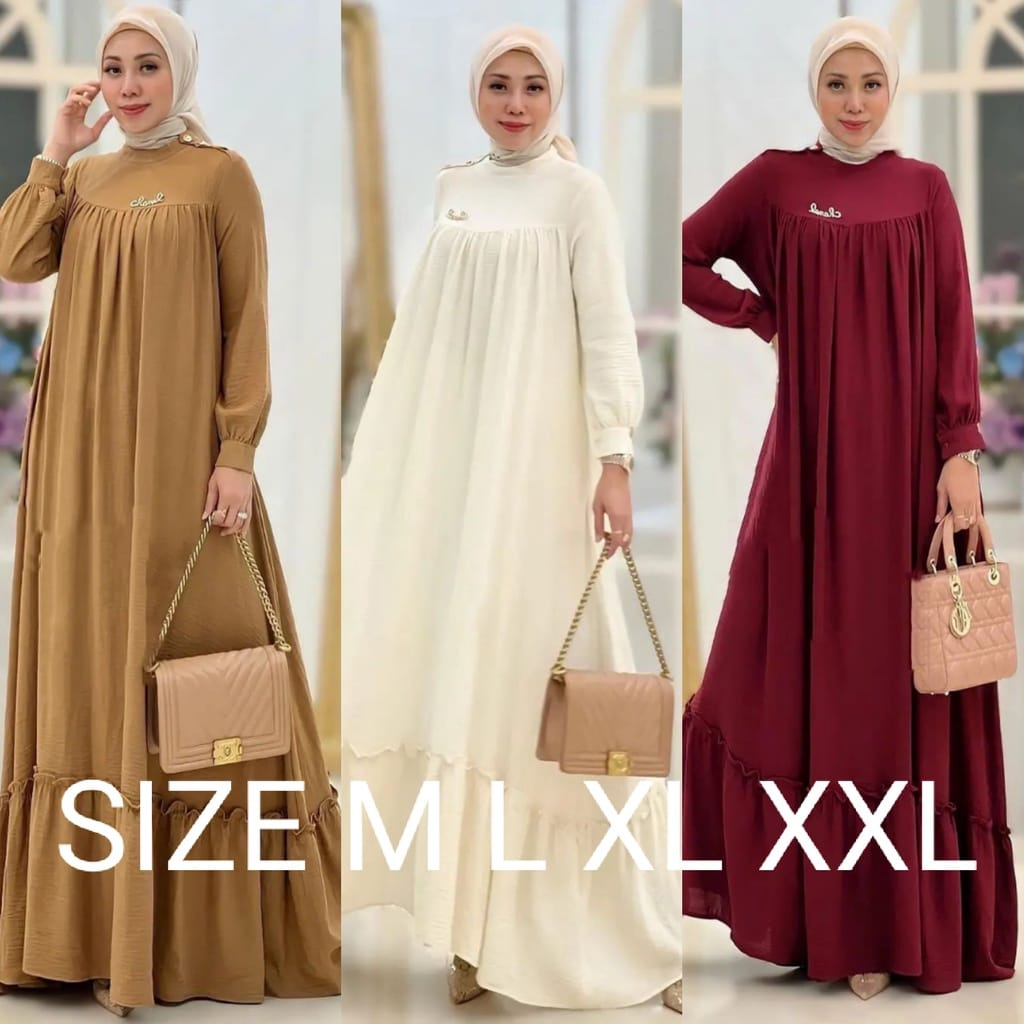 ( Cod ) Audry Maxy Size M L XXL XXXL Crinkle Airflow Premium Dress Wanita