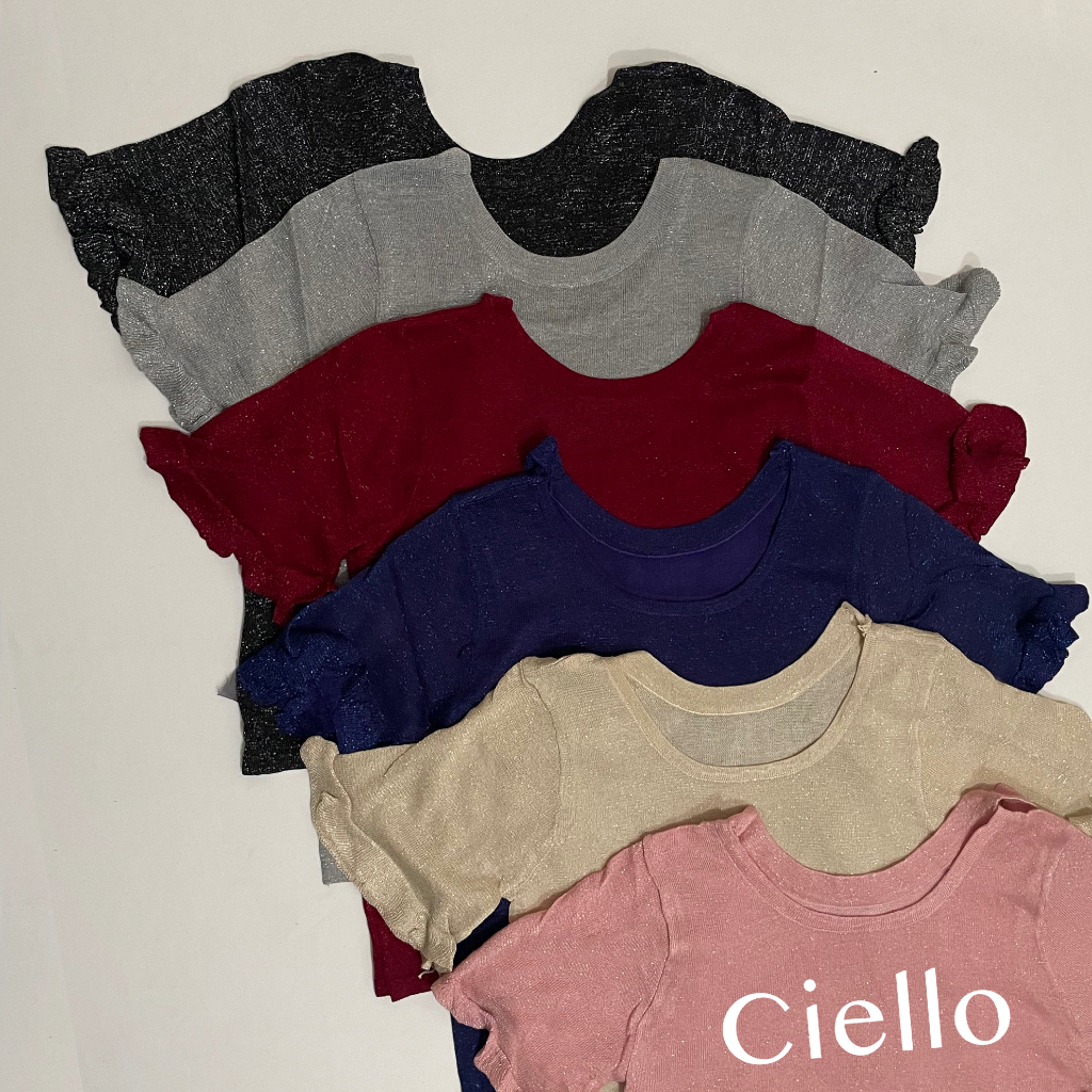 Ciello | Top Glitter Ribbon | Super Premium Knit Good & High Quality | Leher V-Neck | Pita Belakang 