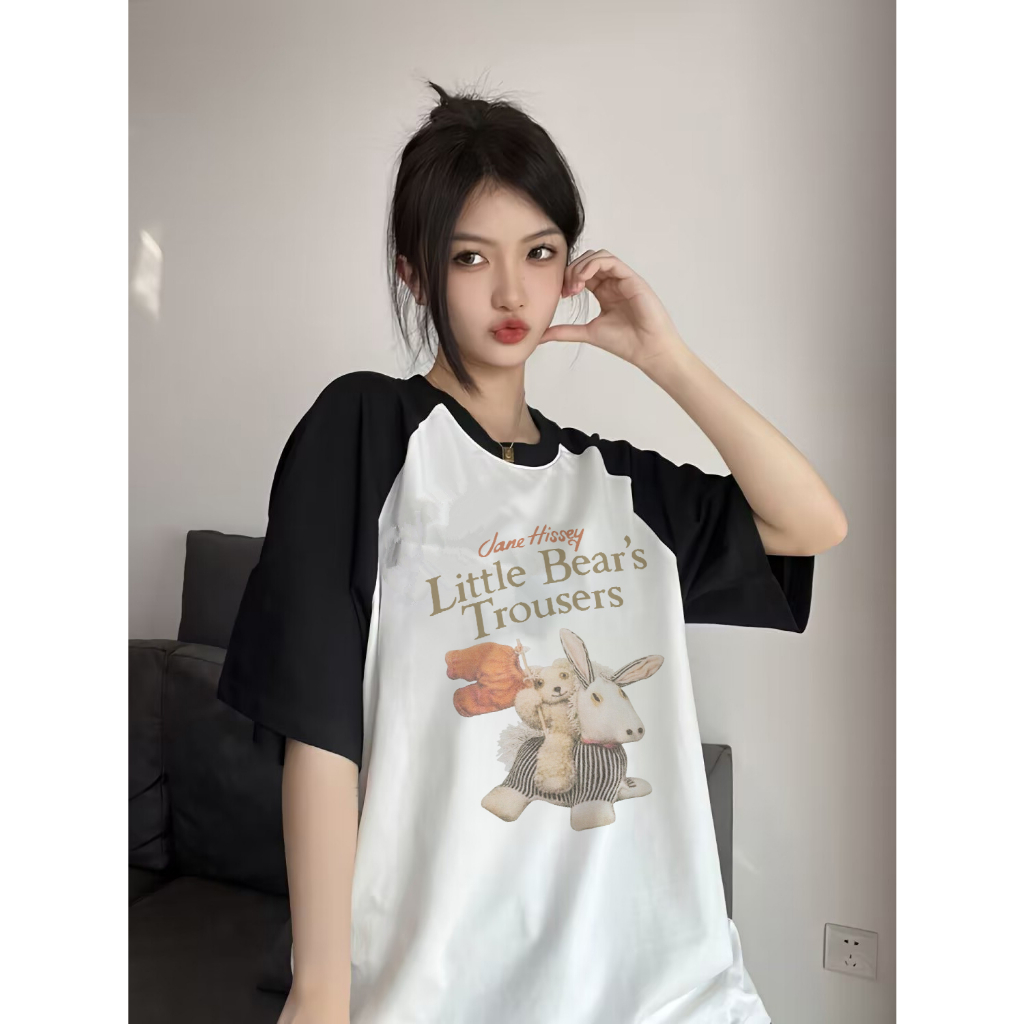 EUNII T-shirt Lengan Pendek Cute Rabbit Korean Style/Kaos Atasan Wanita/Baju Kaus Oversize Wanita/Kaos Wanita