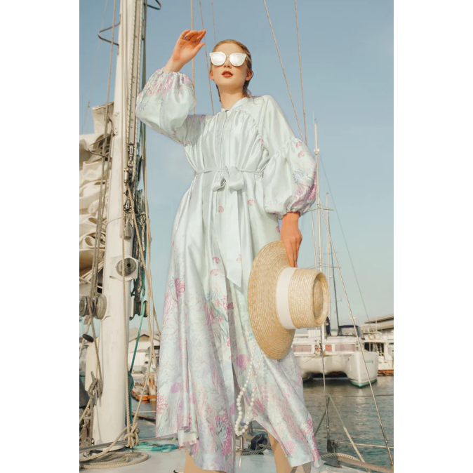 Aquarielle Maxi Dress By Benang Jarum - Purple Ivory XS S M L XL XXL  buttonscarves series voal froz