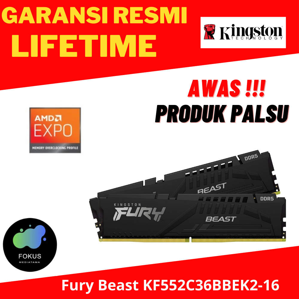 KINGSTON FURY BEAST AMD EXPO DDR5 5200MHz 16GB 2x8GB KF552C36BBEK2-16