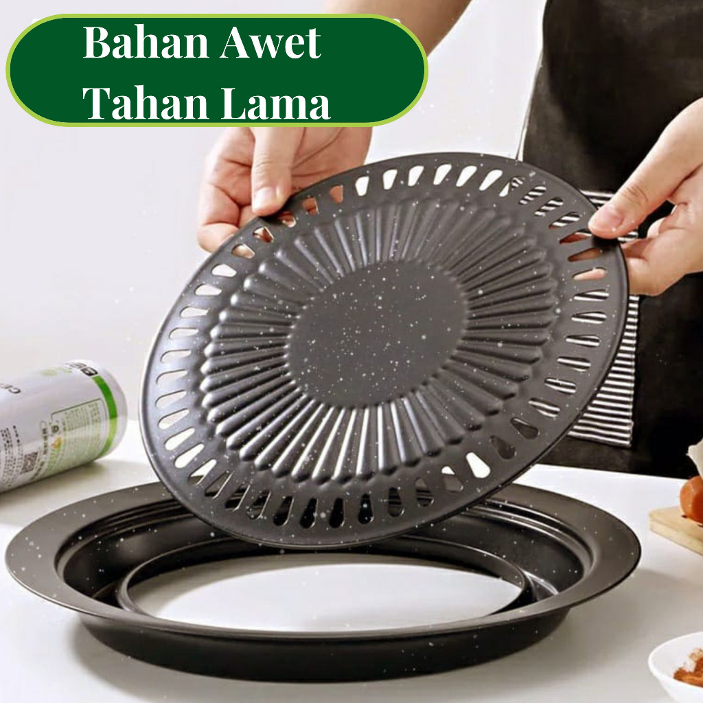 Smokeless BBQ Grill Plate Panggangan Bulat Anti Lengket