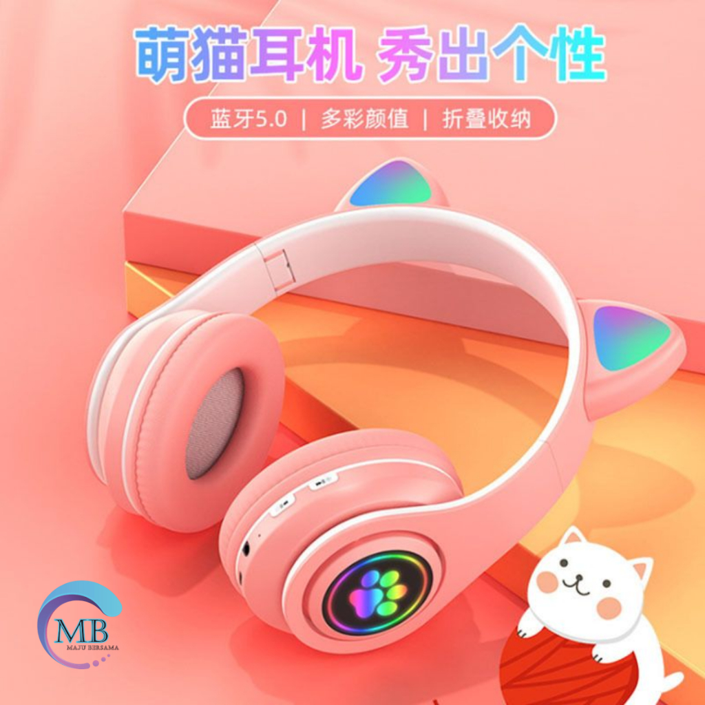 ￼HF BANDO HEADPHONE B39 STN28 KUCING KARAKTER LED COLOR HEADSET GAMING BLUETOOTH WIRELESS GAME HEADSET CAT EAR LED BANDO ANAK PEREMPUAN CEWEK WANITA HEADSET LED RGB HEADSET KOMPUTER HEADPHONE LAPTOP MB8174