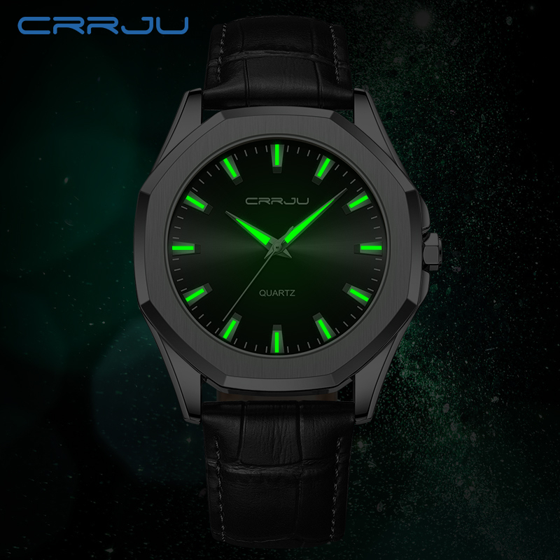 CRRJU Jam Tangan Pria Original Anti Air Kulit Tahan Keren Bercahaya Luxury Kuarsa Jam Tangan Cowok COD Model 5015