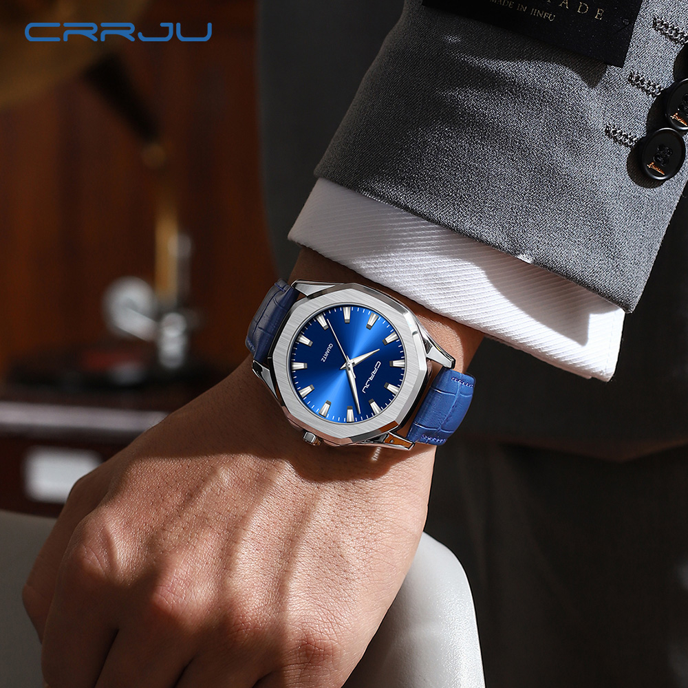 CRRJU Jam Tangan Pria Original Anti Air Kulit Tahan Keren Bercahaya Luxury Kuarsa Jam Tangan Cowok