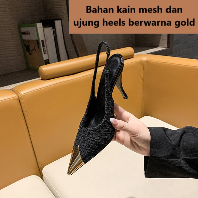 FD Sepatu Hak Tinggi Wanita High Heels Cewek Kasual Hils Hitam Formal Kekinian HI-059