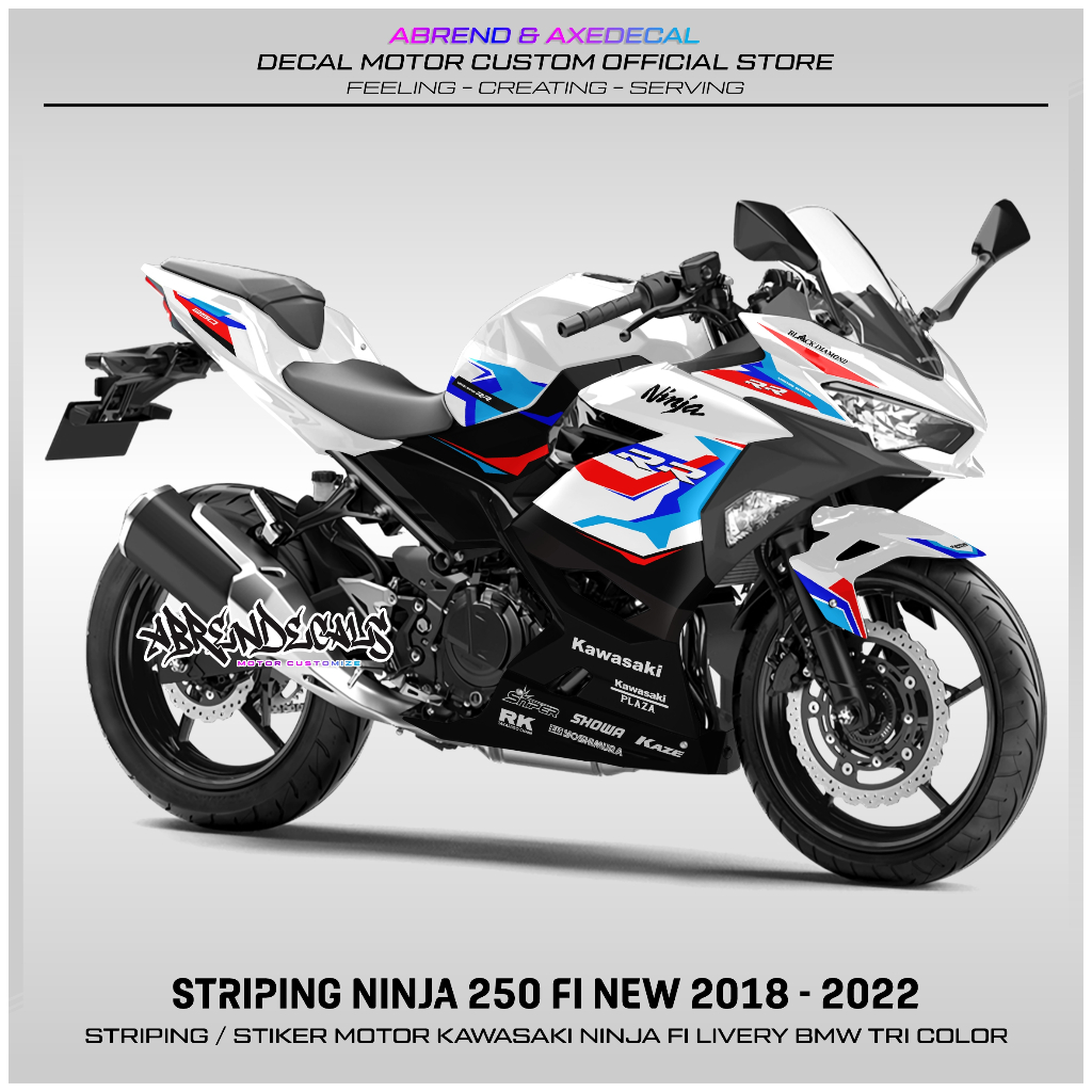 STRIPING NINJA 250 FI NEW BMW TRI COLOR RACING / STIKER MOTOR NINJA FI 2018 - 2023 / STOCK DECALS